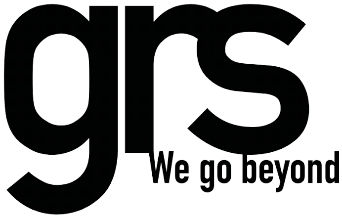 Large black lowercase letters “grs” with the words “We go beyond” in smaller font beneath the “r”. The design is simple and bold, using a sans-serif font on a white background.